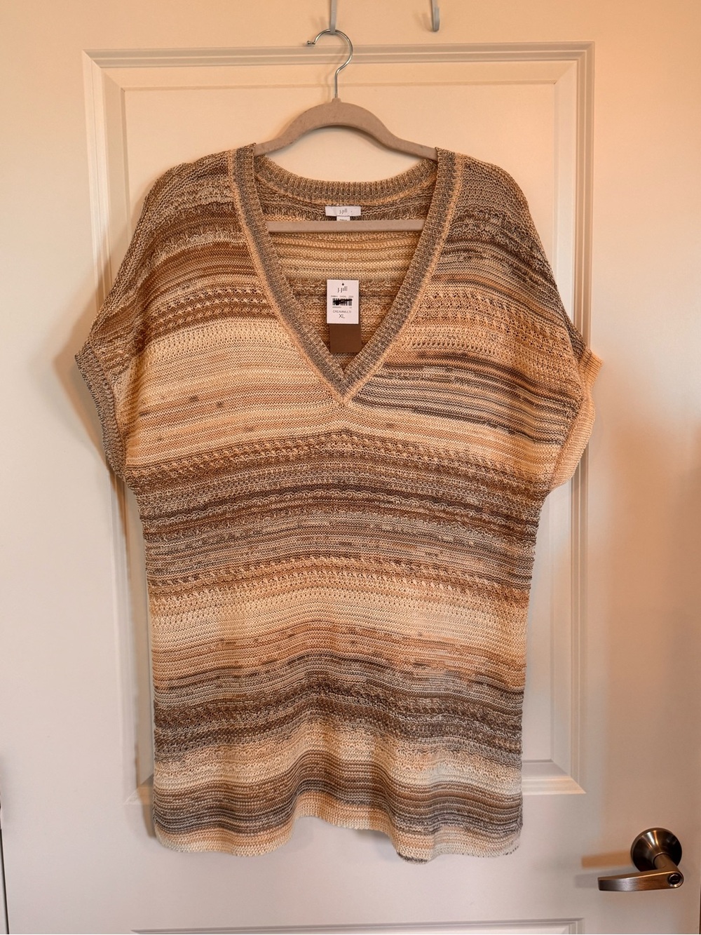 NWT! J. Jill NWT Cream Multi Textured Knit Short Sleeve Pullover Sweater XL